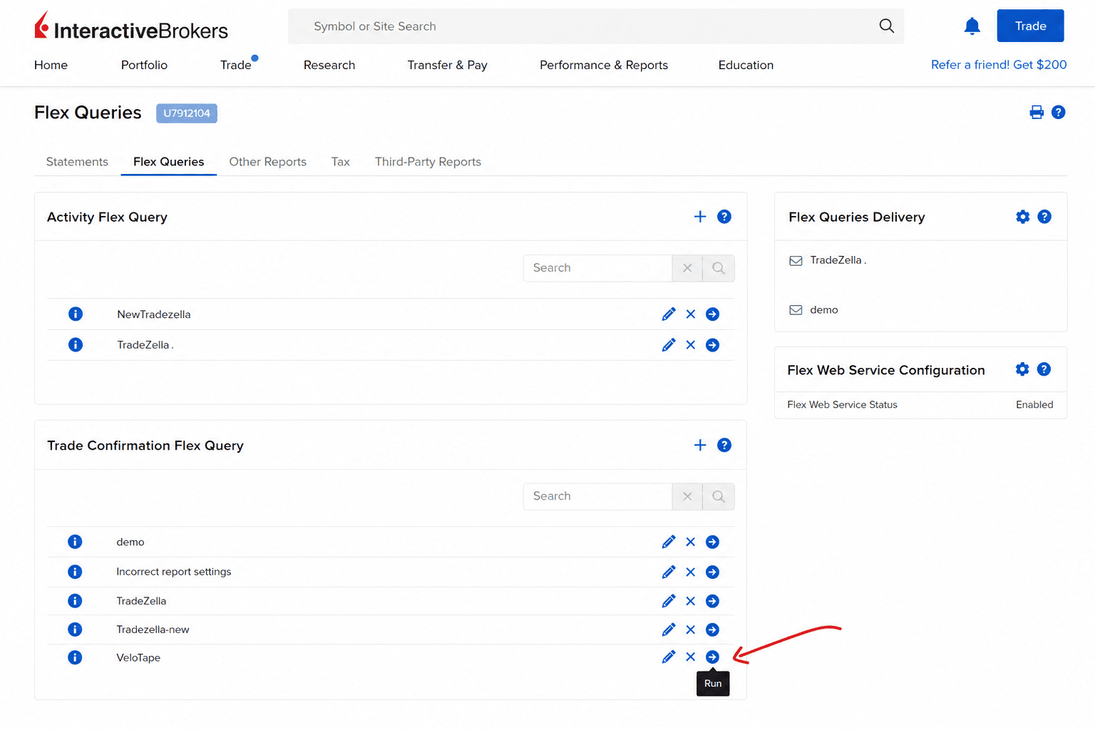 Running an IBKR Flex Query CSV export