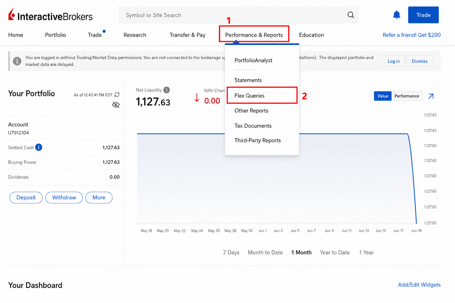 IBKR Client Portal navigation to Flex Queries