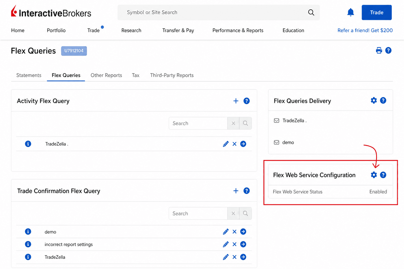 IBKR Flex Web Service token settings